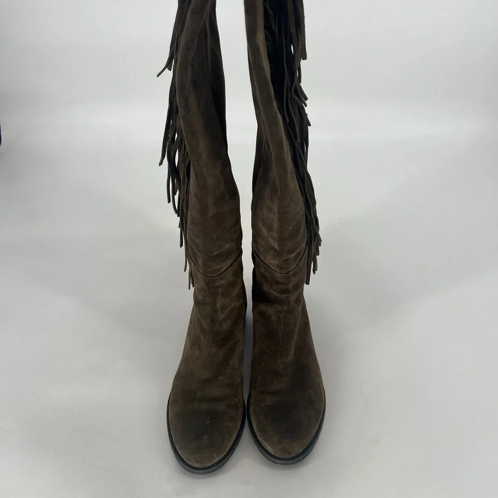 Stuart Weitzman Mane‎ Fringe Suede OTK Boots Green Womens 7.5 Boho Western